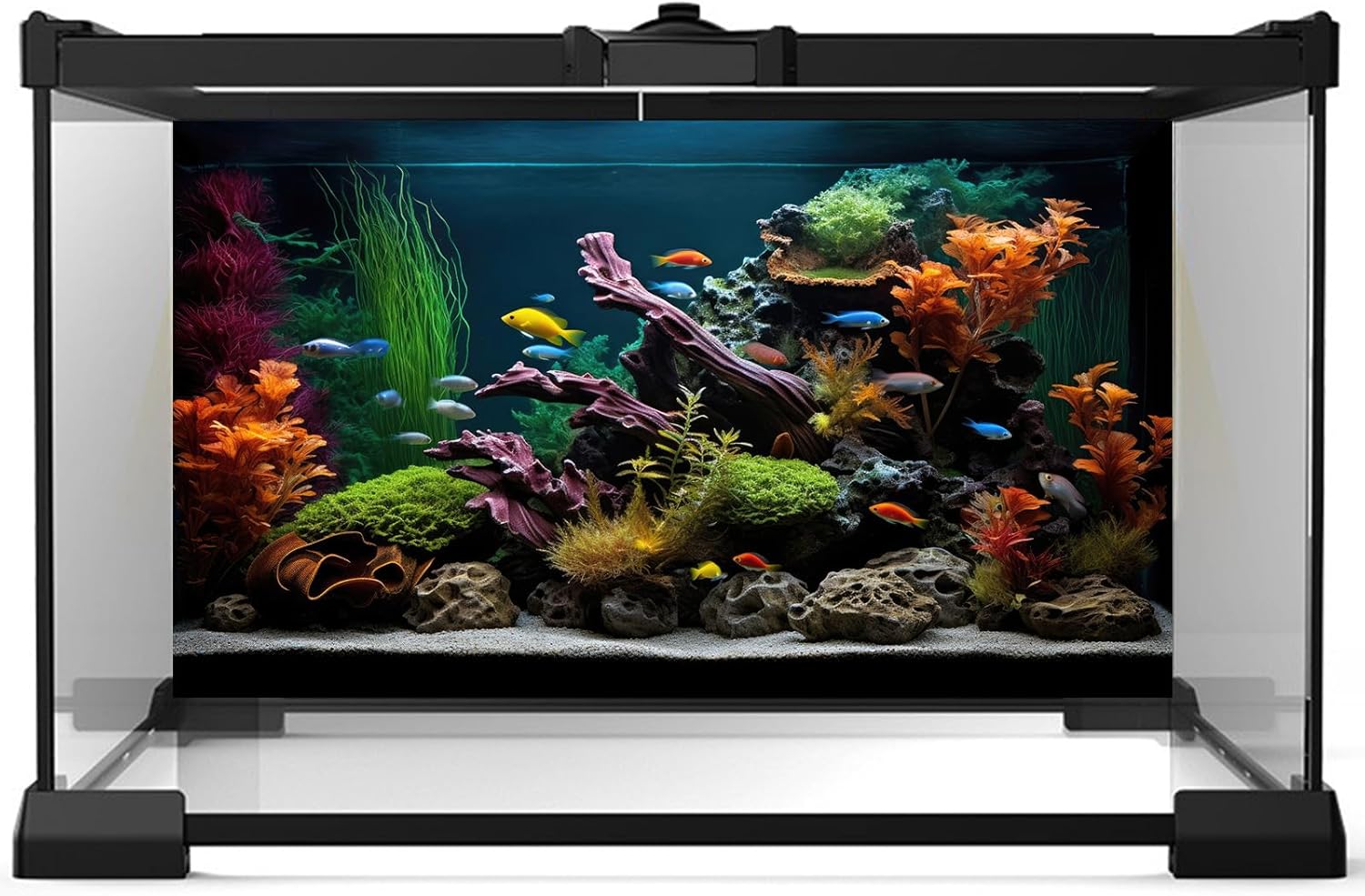 Aquarium Background Lush Aquatic Colorful Plants Terrarium Background Redwood Root Coral Reef Jungle Style Fish Tank Background Amazing Underwater View Aquarium Backdrop Wallpaper Poster Vinyl 72x24in