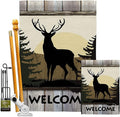 Welcome Deer Garden House Flags Kit Animals Wildlife Outdoor Bear Wolf Pet Nature Farm Animal Creature Small Decorative Gift Yard Banner Made In USA 28 X 40