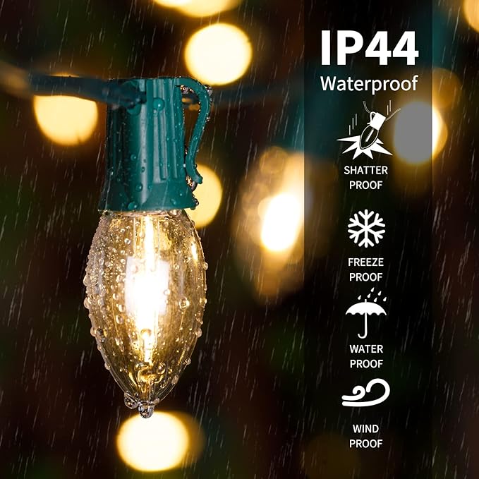 50FT C7 Clear LED Christmas String Lights Outdoor, Commercial Connectable Christmas Lights with 50+2 Bulbs(2 Spare), Hanging Christmas Tree Lights for Xmas Holiday Party Roofline Backyard Decor