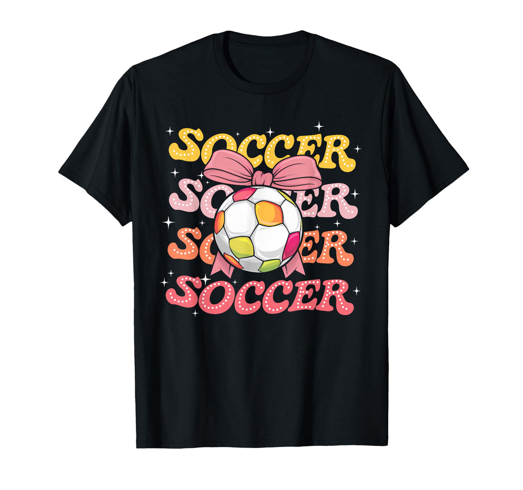 Groovy Soccer Coquette Bow Soccer Lover Mom T-Shirt - Graphic Print Unisex