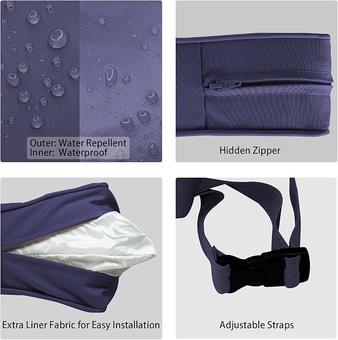Outdoor Deep Seat Cushion Set 19" x 19", Water Repellent & Fade Resistant Cushion for Patio Furniture, Back & Seat Cushion with Removable Covers for Sofa, Couch, Navy