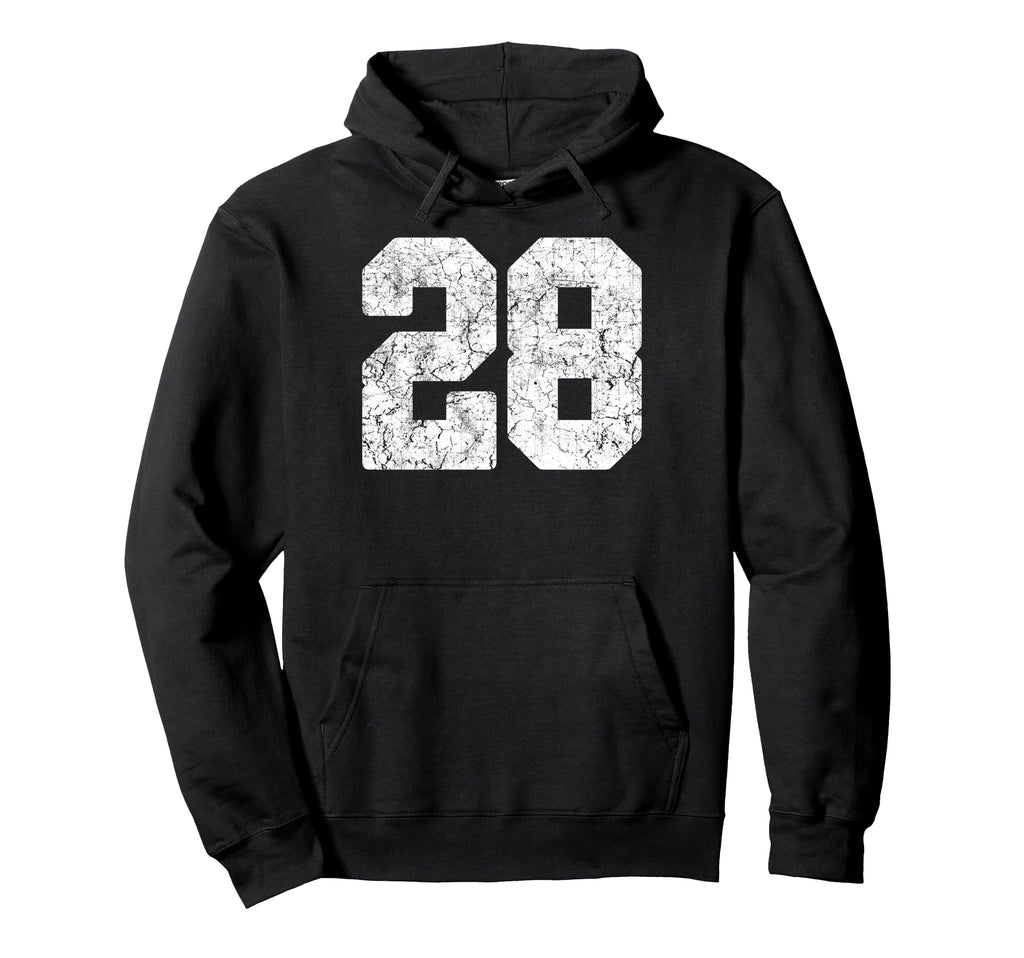 Distressed White Number 28 Jersey Player Hoodie - Novelty Apparel Unisex
