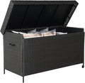 Grand patio 170 Gallon Storage Box, Dark Brown PE Wicker, Minimalist Style, Water Resistant, Flip Top, Smooth Wheels, for Patio Furniture Cushions, Garden Tools, Pool Accessories