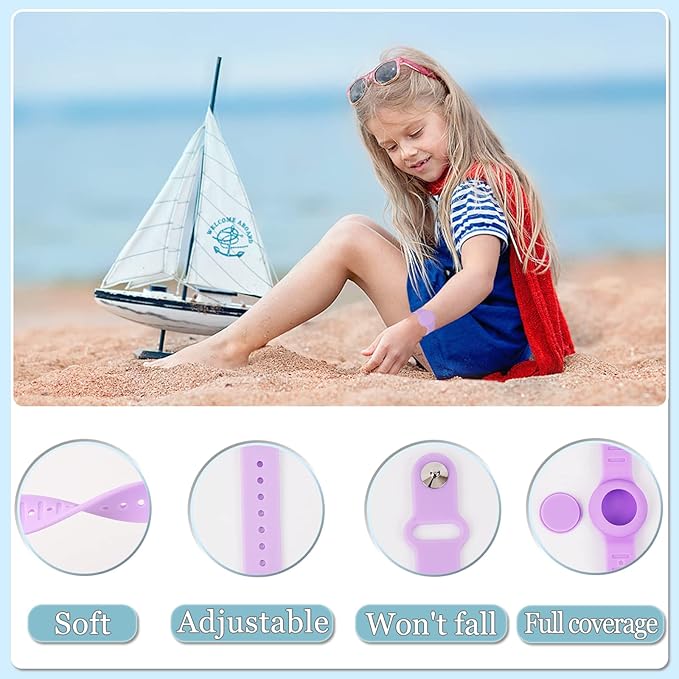 Kids Waterproof Bracelet Compatible with Apple AirTag, Hidden Silicon Protective Case for Air Tag GPS Tracker Holder, Adjustable Anti-Lost Watch Band for Toddler Child (4 Pack)