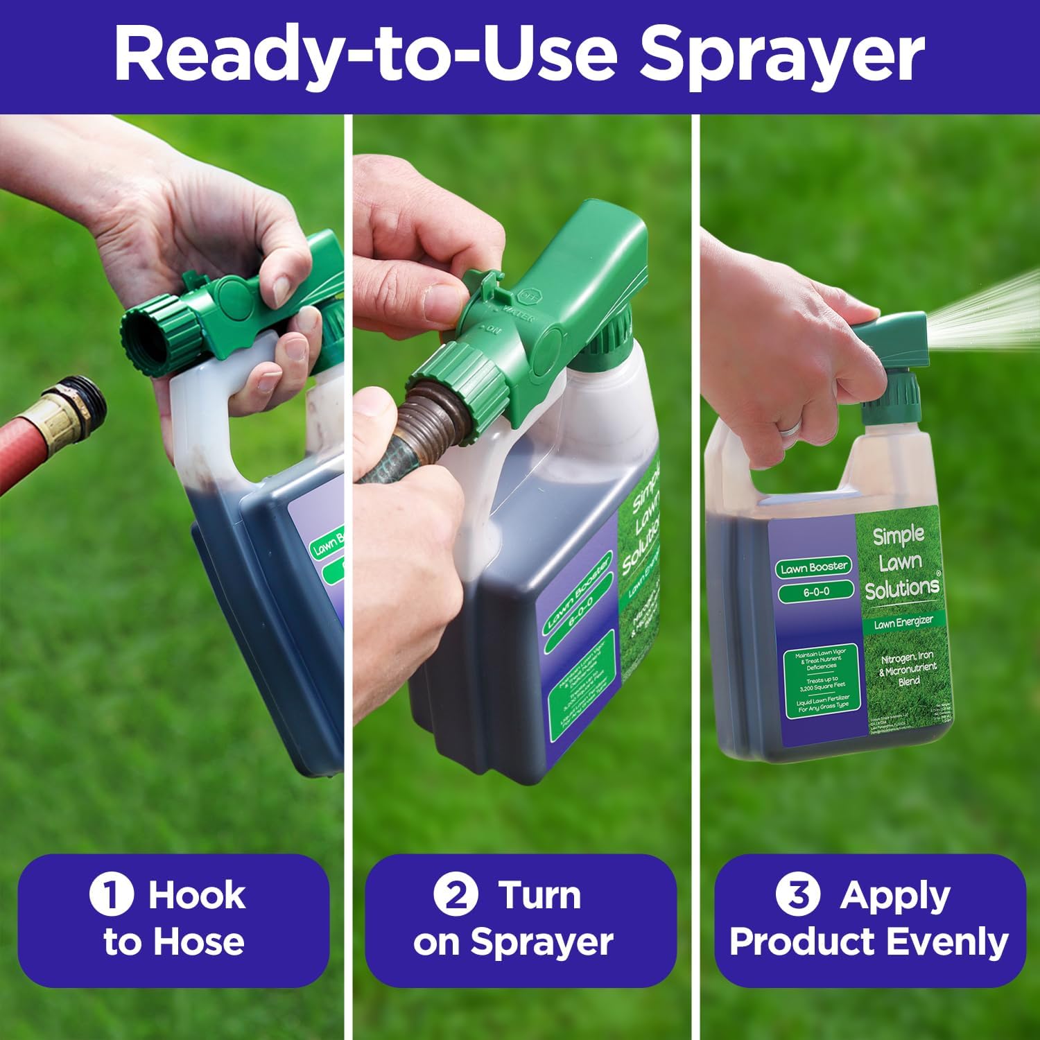 Commercial Grade Lawn Fertilizer with Iron- Liquid Fertilizer Spray- Nitrogen and Iron for Deeper Green Turf- Any Grass Type - Simple Lawn Solutions - Lawn Energizer - 32 Ounce