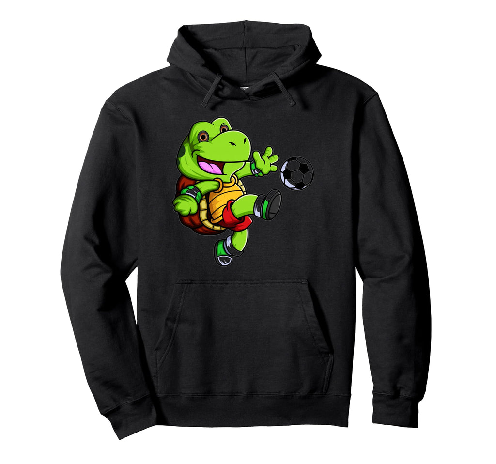 Turtle Playing Soccer Funny Hoodie - Graphic Print Men Women