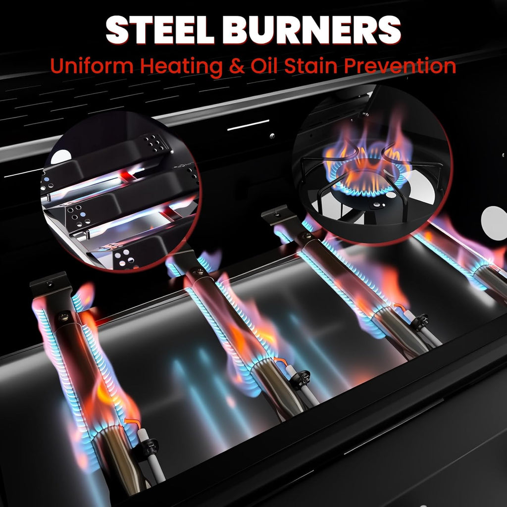 Q043-4-Burner w/Side Burner Gas Grill with 292 SQ.IN. Outdoor Grill with 44,000 BTU,Propane Grills with Top Cover Lid,Grills Outdoor Cooking for Patios,Camping,Balcony,Garden