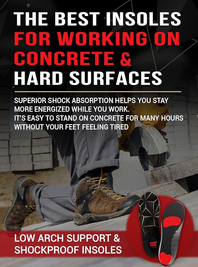 Work Pro Comfort Insoles - Shock Absorption - Low Arch - Cushioning Anti Fatigue Shoe Insert Men Women - Non-Slip - Soft Comfortable Work Boot Insoles - Foot Pain Relief (S, Black)