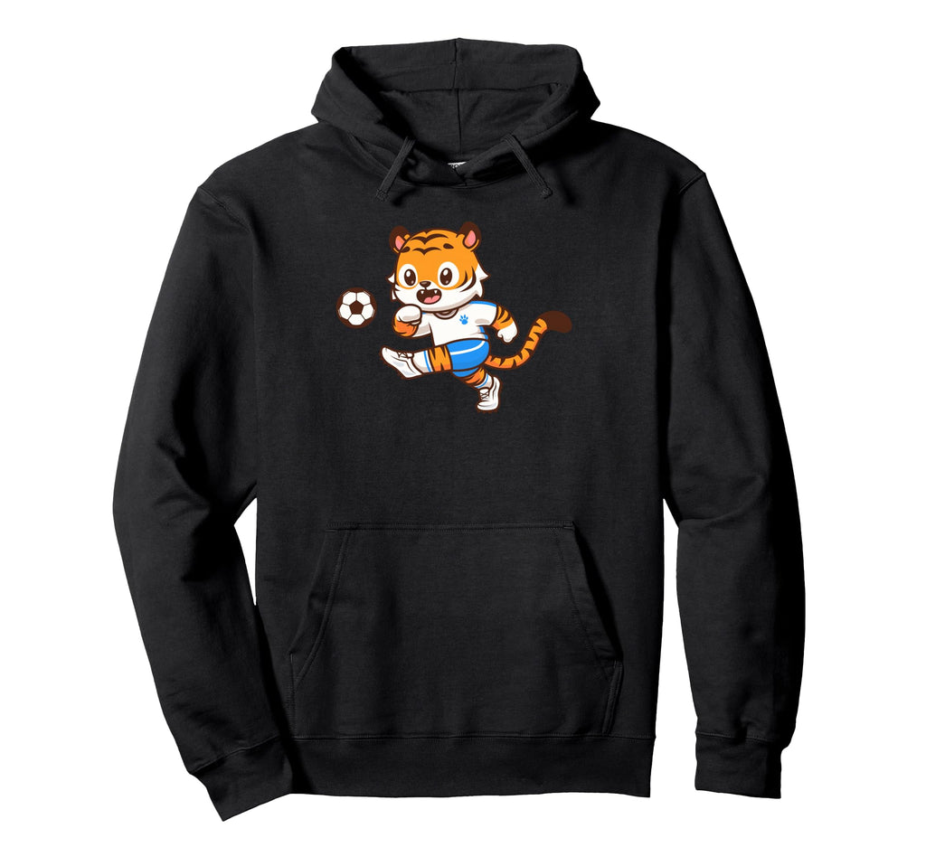 Tiger Soccer Player Kicking Ball Hoodie - Aesthetic Graphic Unisex
