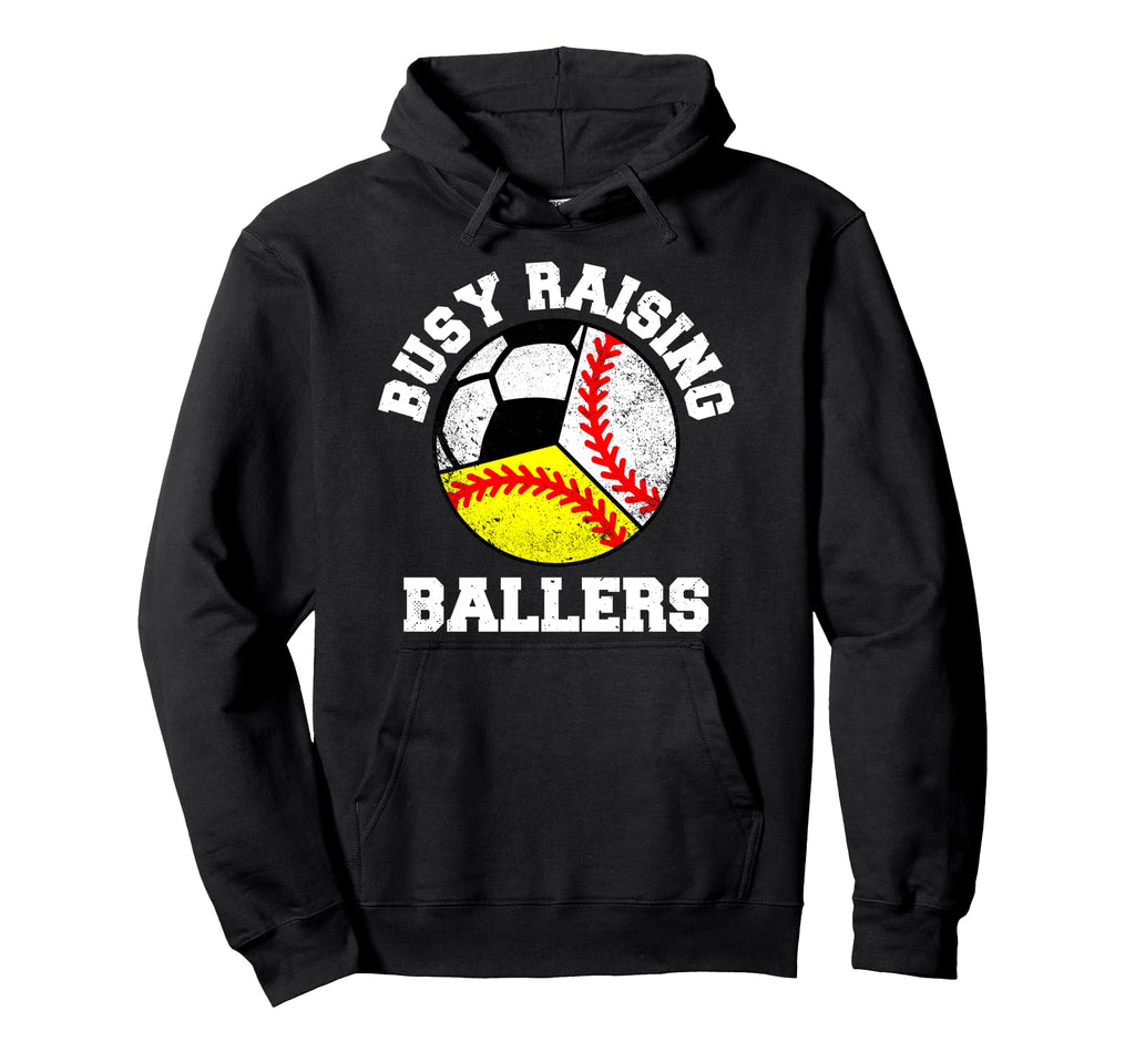 Busy Raising Ballers Funny Baseball Hoodie - Trendy Graphic for Adults