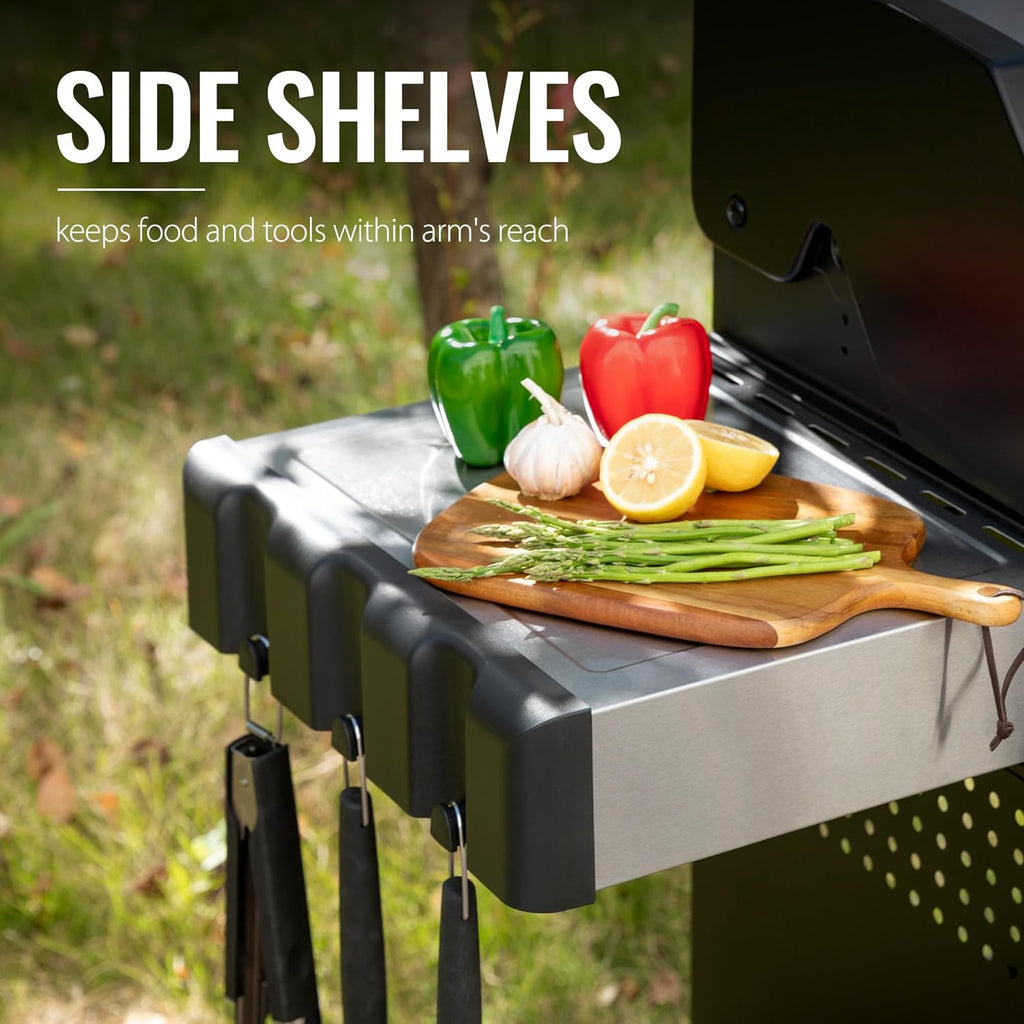 4-Burner Propane Gas Grill with Side Burner, Cabinet Style Grill with Glass Viewing Window, Porcelain-enameled Cast Iron Grate & Stainless Steel Warming Rack, Silver, SG5003S-SC