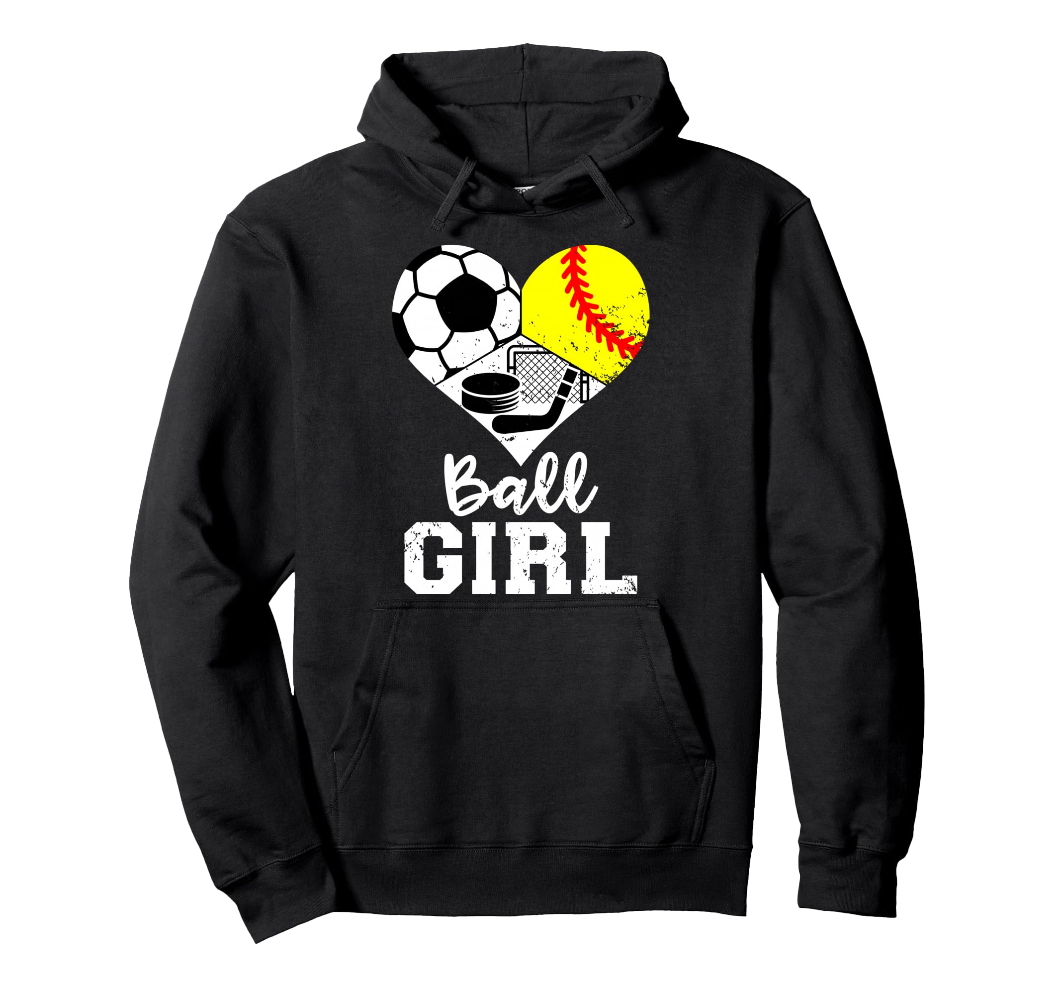 Ball Heart Soccer Softball Hockey Funny Hoodie - Unique Graphic for Adults