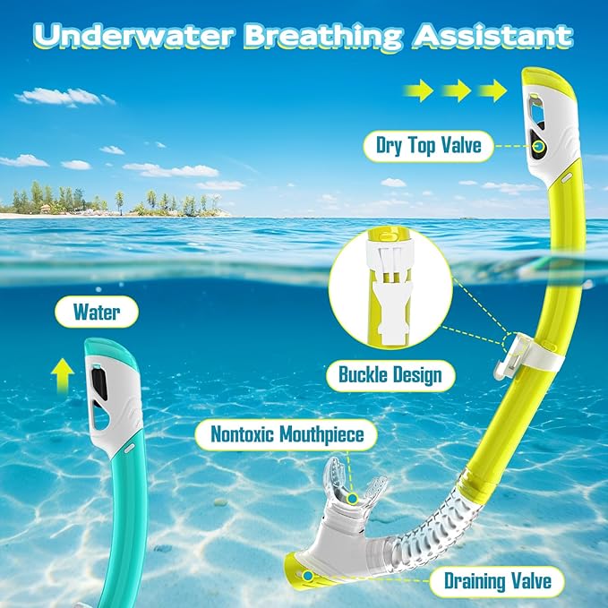 Snorkeling Gear for Kids, Kids Snorkel Set for Ages 3-14, Anti-Fog Diving Mask and Dry Top Snorkel Combo Set, Unisex Swimming Goggles