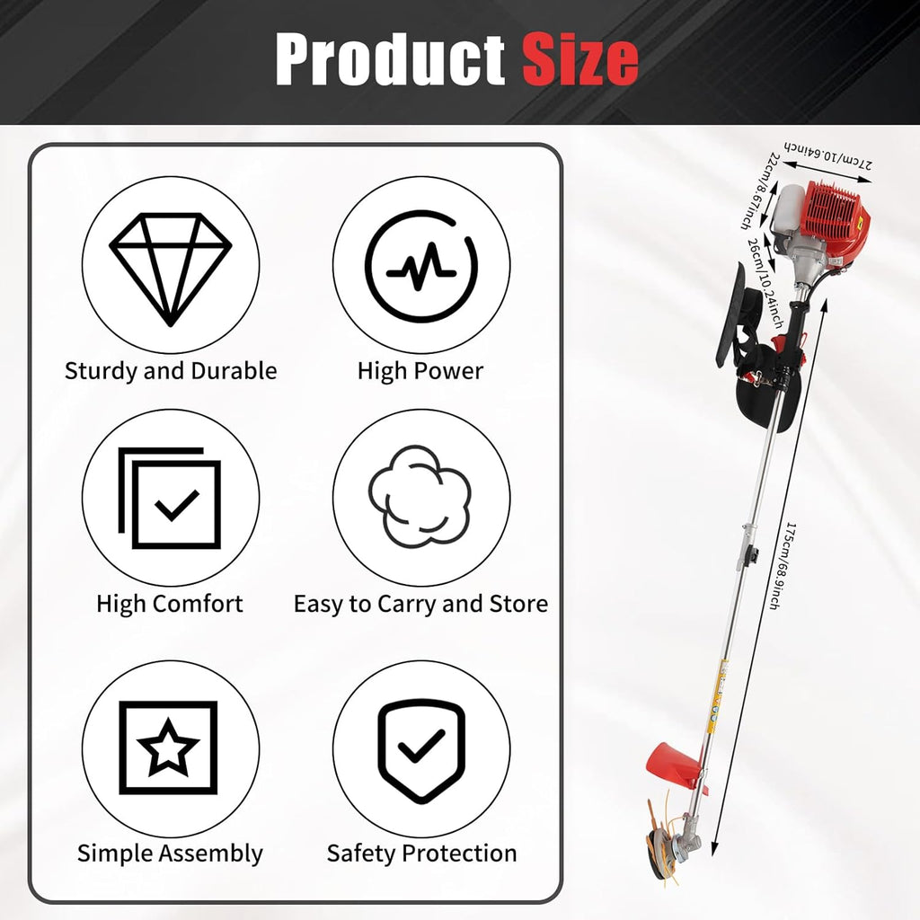 2 Stroke 26cc Gasoline Weed Trimmer Brush Cutter Lawn Edger Grass Weed Eater, Gas Weed Trimmer Gas Weedeaters Grass Trimmer Cordless Gasoline Power w/ 2 Blade Heads