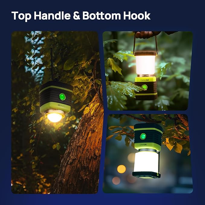 LED Camping Lantern, Consciot Battery Powered Camping Lights, 1000LM, 4 Light Modes, IPX4 Waterproof Tent Lights, Portable Flashlight for Power Outages, Emergency, Hurricane, Hiking, 2-Pack