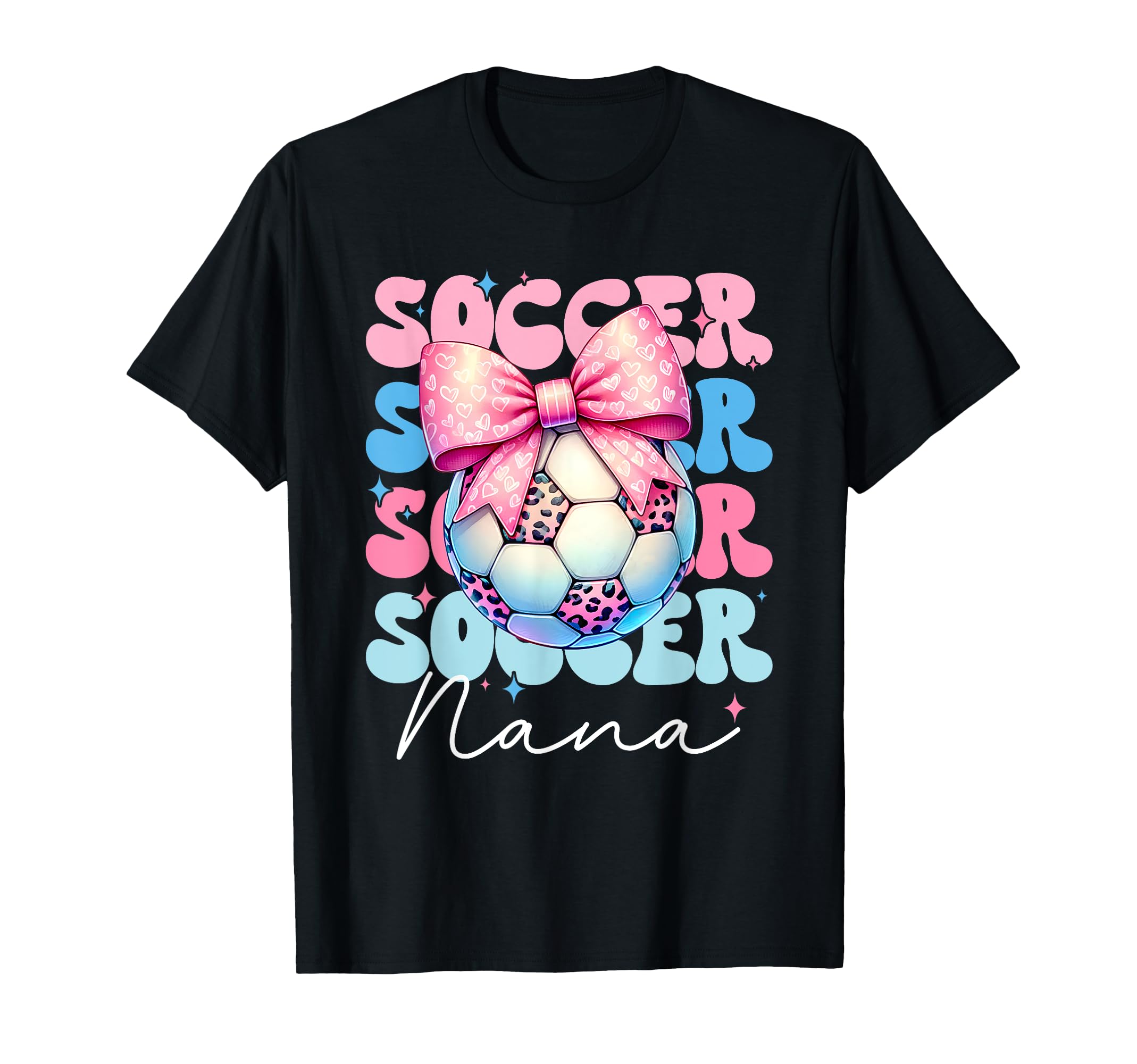 Groovy Soccer Nana Leopard Coquette Bow T-Shirt - Custom Art Print Unisex