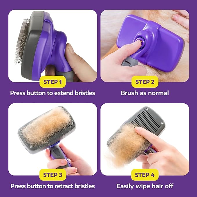 Hertzko Self-Cleaning Slicker Brush for Deshedding Long and Short-Haired Pets - Small Size Grooming Rake and Comb for Dogs and Cats