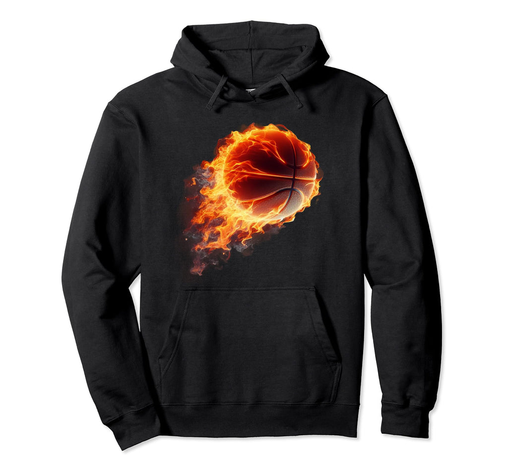 Play Sport Basketball Hoop Fire Flames Hoodie - Unique Graphic Men Women