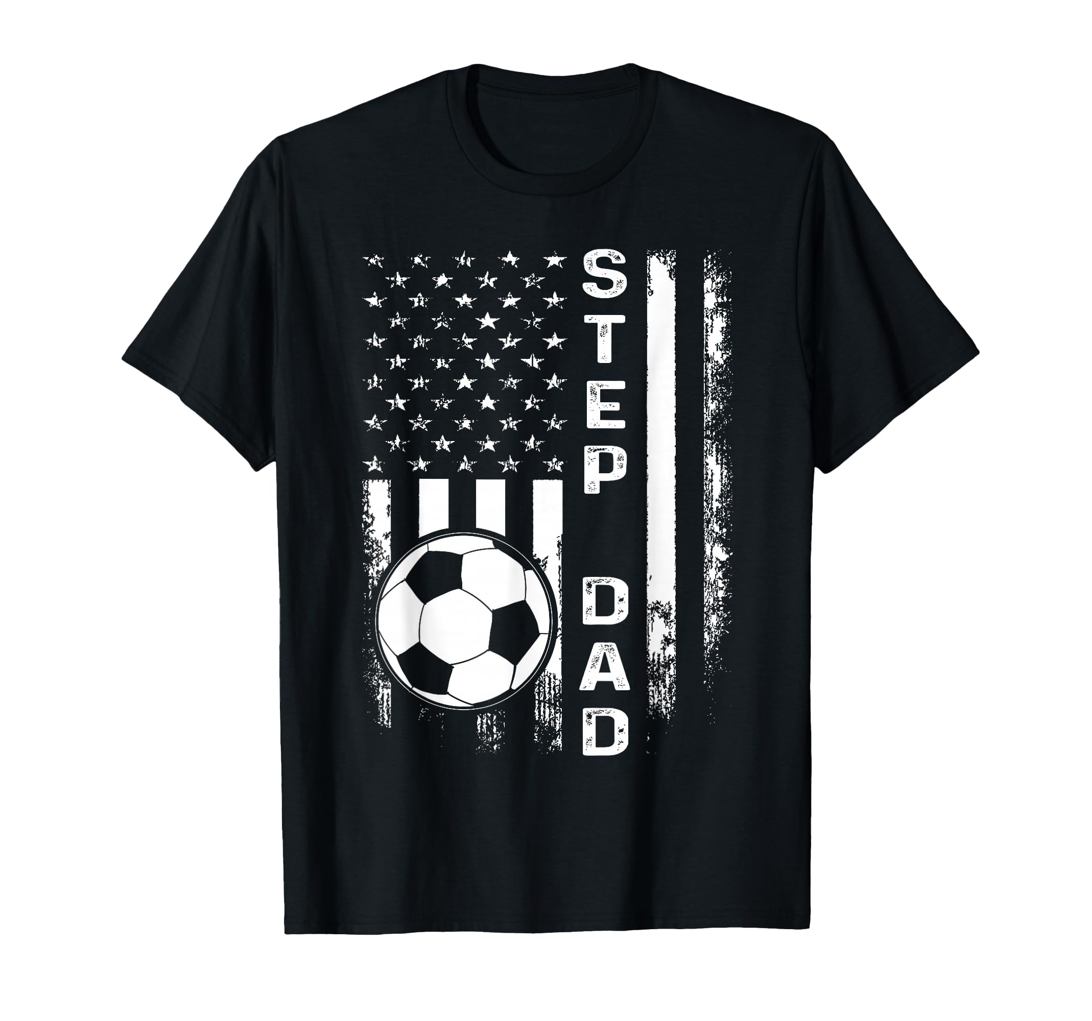 Soccer Step Dad American Flag T-Shirt - Fun Novelty Design Unisex