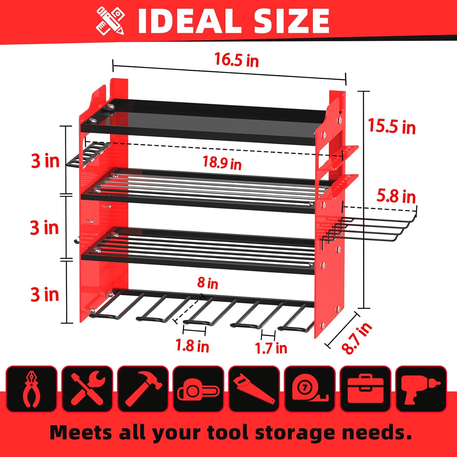 Power Tool Organizer Wall Mount with 4-Drill Holders-400Lbs Load Heavy Duty Metal 4-Layers Garage Storage & Organization Battery Tools Rack with Side Panels Utility Racks Workshop Gifts for Men