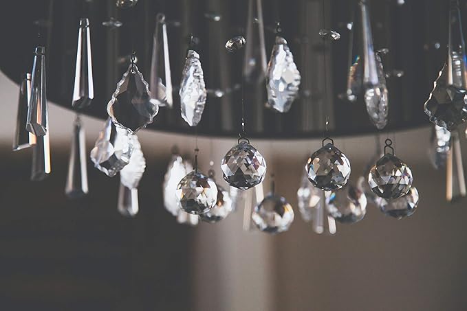 H&D Clear Jewelry Crystals Pendants Chandelier Lamp Lighting Drops Prisms Hanging Glass Prisms Parts Suncatchers Prisms Hanging Ornaments for Home,Office,Garden Decoration,Pack of 12