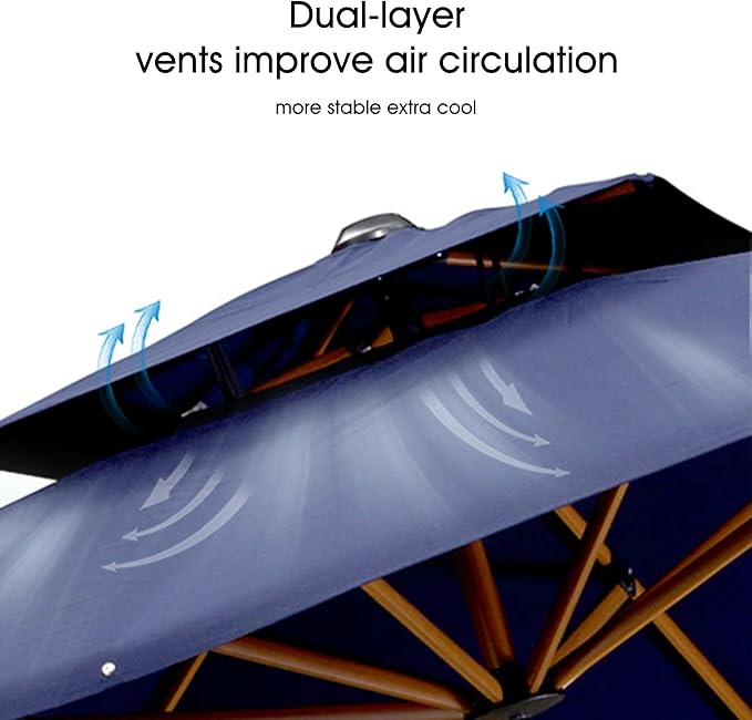 PURPLE LEAF 10' X 13' Double Top Deluxe Wood Pattern Rectangle Patio Umbrella with Base Offset Hanging Umbrella Outdoor Market Umbrella Garden Umbrella, Navy Blue