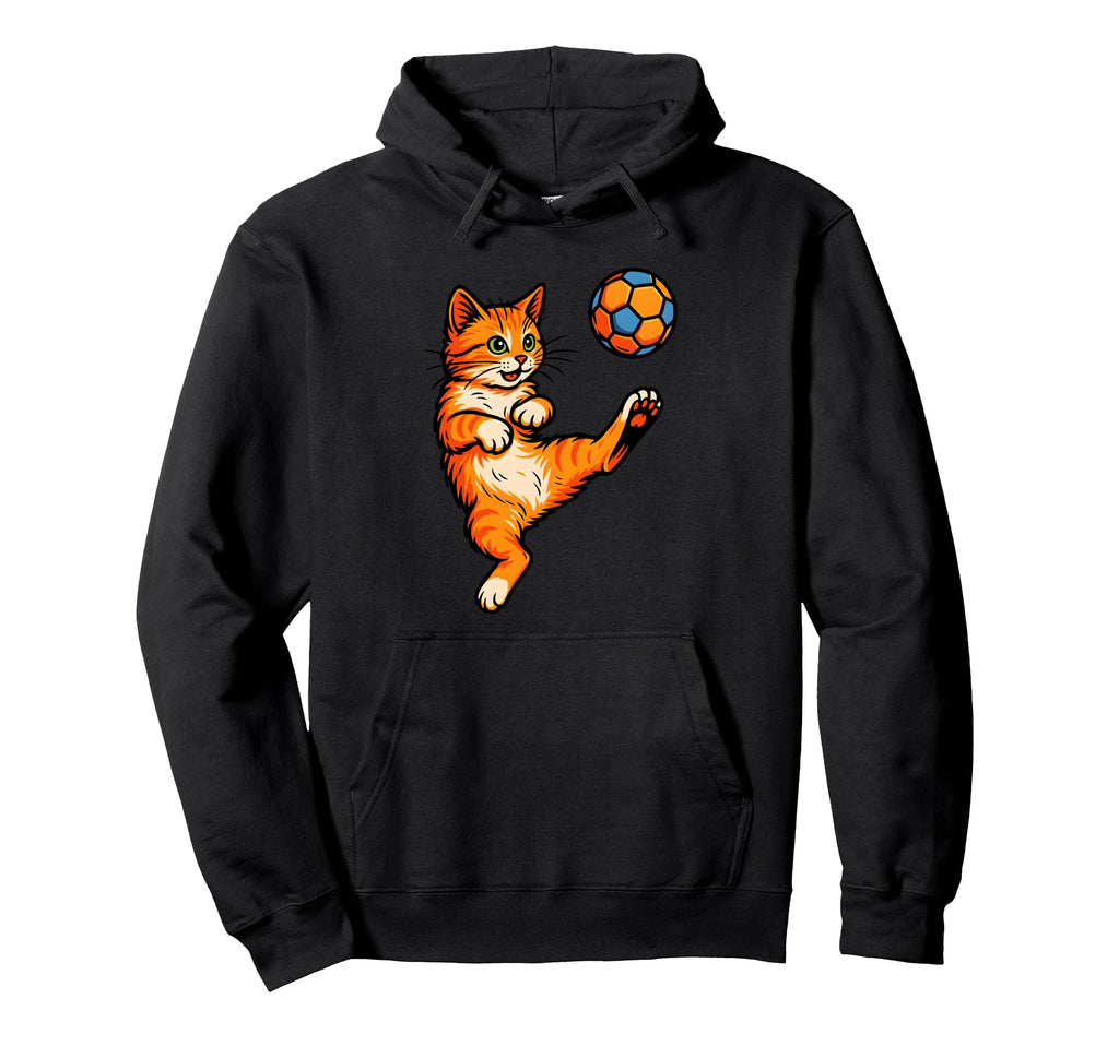 Funny Orange Cat Playing Soccer Hoodie - Aesthetic Graphic for Adults