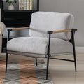 Mid-Century Accent Chair, Soft Armchair Chenille Fabric Lounge Chair with Black Metal Legs, Upholstered Leisure Chair for Living Room Bedroom Reception Room, 1PC, Grey