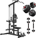 LS01 LAT Pulldown Machine, LAT Row Cable Machine with AB Crunch, LAT Tower with Cable Row Attachments, 3 in 1 Pulley Stations for Home Gym