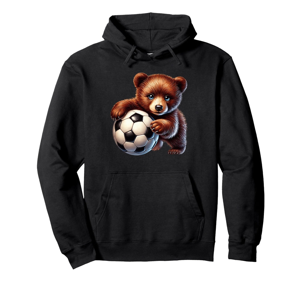Young Bear Cub Soccer Ball Player Hoodie - Aesthetic Graphic Men Women