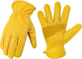 DULFINE Leather Work Gloves for Men & Women, Reinforced Durable Gardening Gloves,Cowhide Work Gloves,Puncture & Cut Resistant
