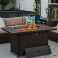Propane Fire Pit Table,44 Inch 55000 BTU Outdoor Gas Fire Pit Rectangular with Glass Wind Guard for Outside Patio Deck (Brown-Aluminum Top)