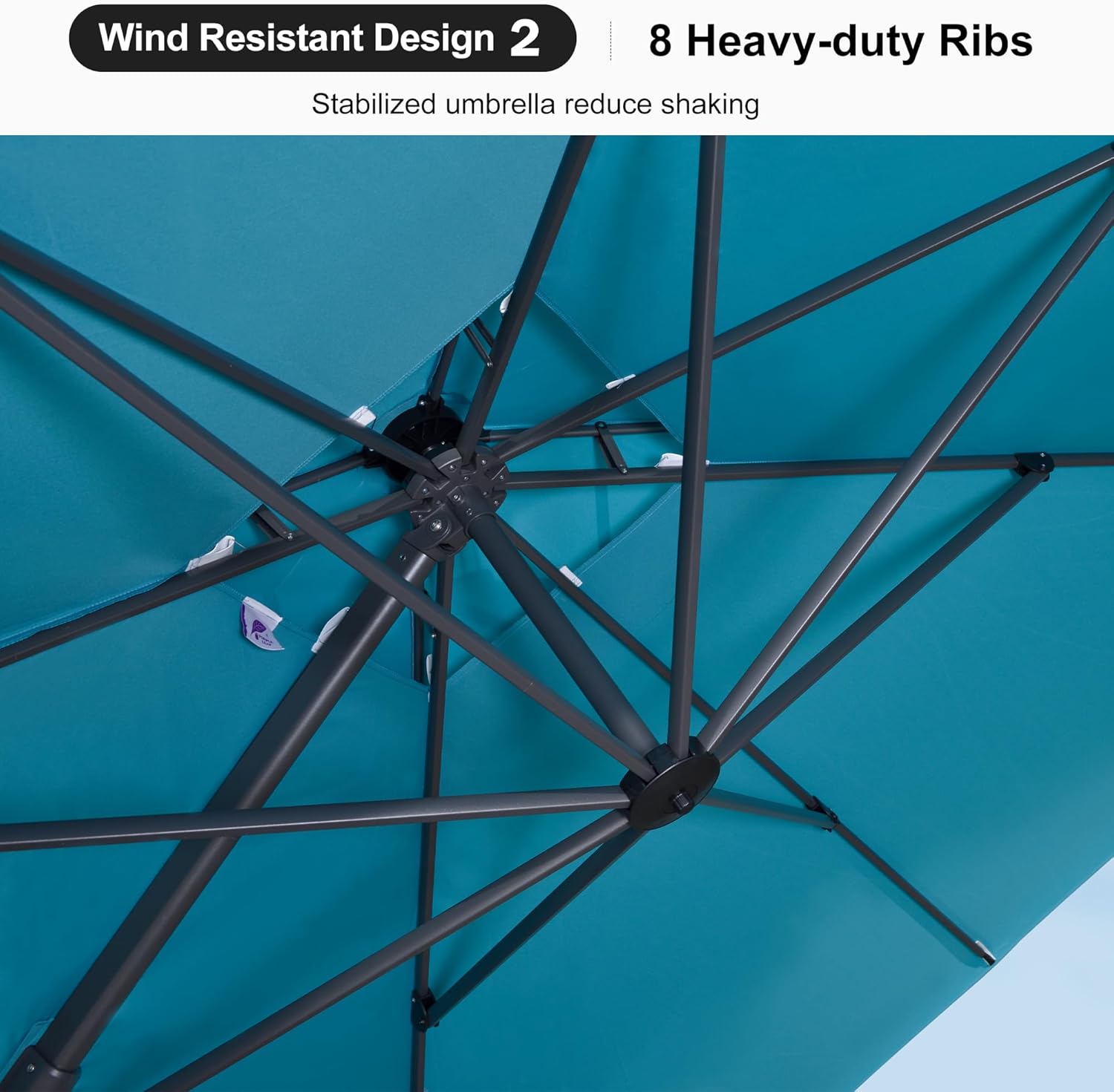 PURPLE LEAF 9' X 12' Patio Umbrella with Base Outdoor Rectangle Umbrella Large Cantilever Umbrella Heavy Duty Outdoor Market Umbrella for Garden Deck Backyard Pool Turquoise Blue