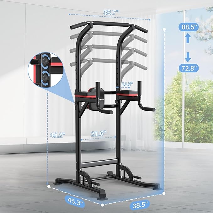 ZENOVA Pull Up Bar Dip Station Multi-Function Strength Training Equipment for Men Women Muscle Building 330/500 LBS Weight Capacity