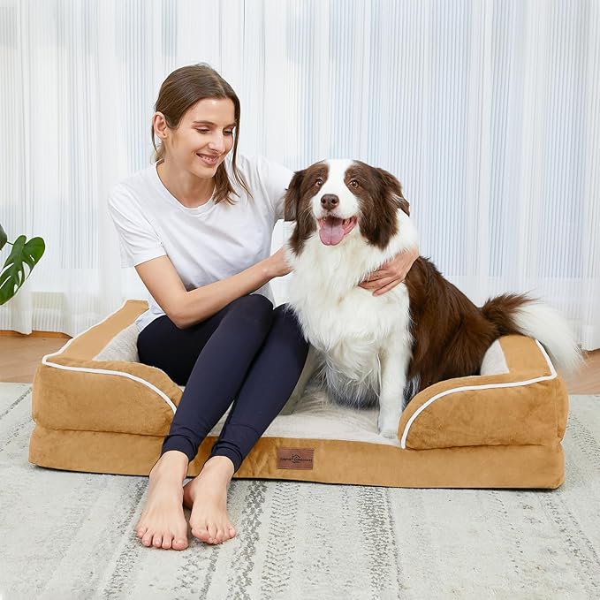 Comfort Expression XXL Orthopedic Dog Bed, Waterproof Dog Beds for Extra Large Dogs, Washable Pet Sofa Couch with Removable Cover & Non-Slip Bottom(XX-Large,Khaki)
