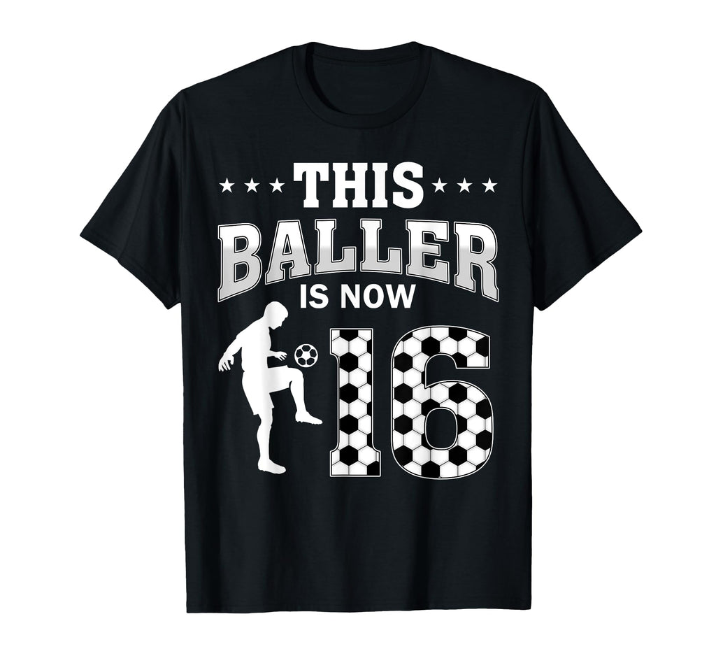 This Baller Is Now 16 Soccer 16Th T-Shirt - Minimalist Print Unisex