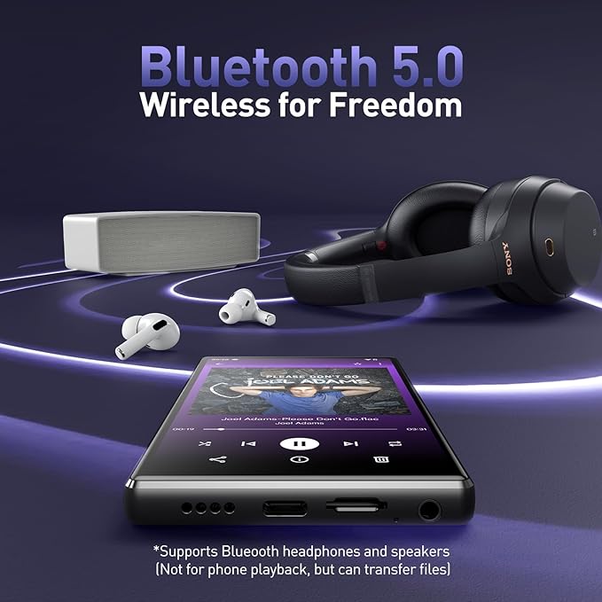 AGPTEK 5'' 128GB MP3 Player with Bluetooth and WiFi, T09 Touch Screen Andriod 13 Music Player with Spotify, Audible, YouTube, Up to 1TB
