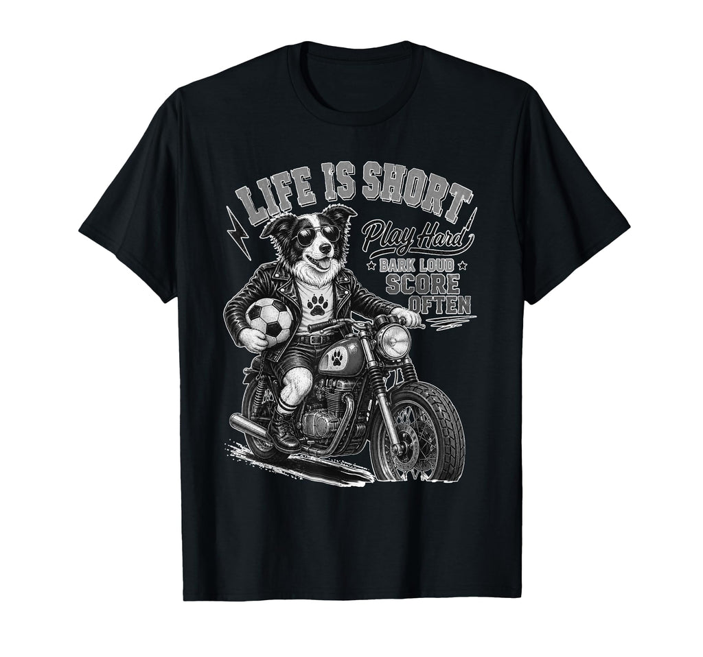 Border Collie Motorbike Footbal Soccer T-Shirt - Trendy Graphic for Adults