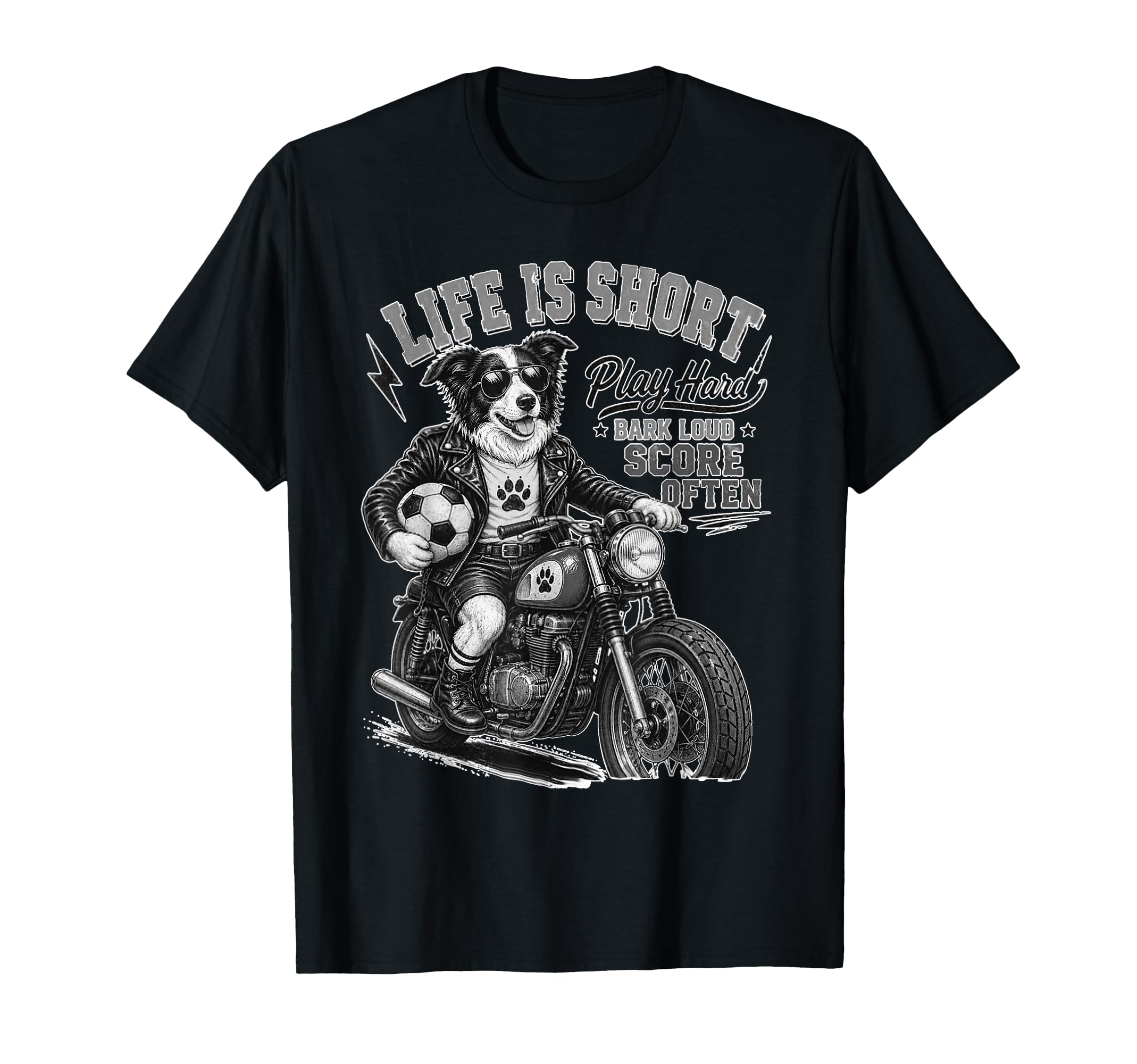 Border Collie Motorbike Footbal Soccer T-Shirt - Trendy Graphic for Adults