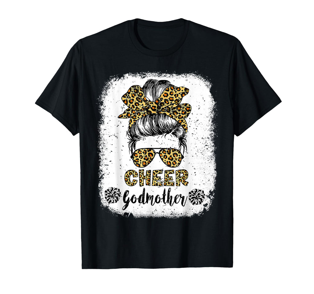Cheer Godmother Leopard Messy Bun T-Shirt - Graphic Print for Adults