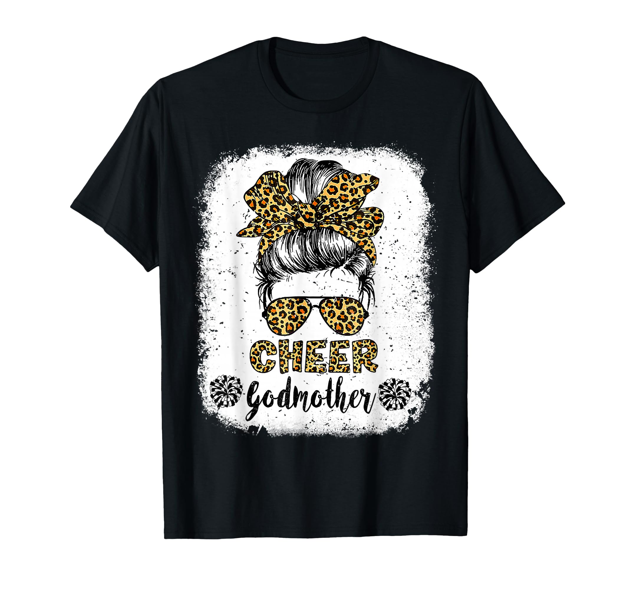 Cheer Godmother Leopard Messy Bun T-Shirt - Graphic Print for Adults