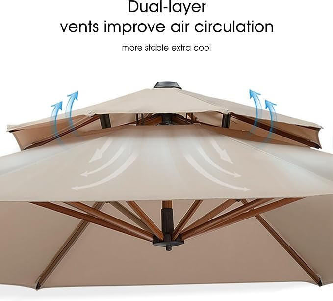 PURPLE LEAF 11ft Patio Umbrella with Base Outdoor Square Umbrellas Large Cantilever Umbrella Windproof Offset Umbrellas Heavy Duty Sun Umbrella for Garden Deck Pool Patio, Beige