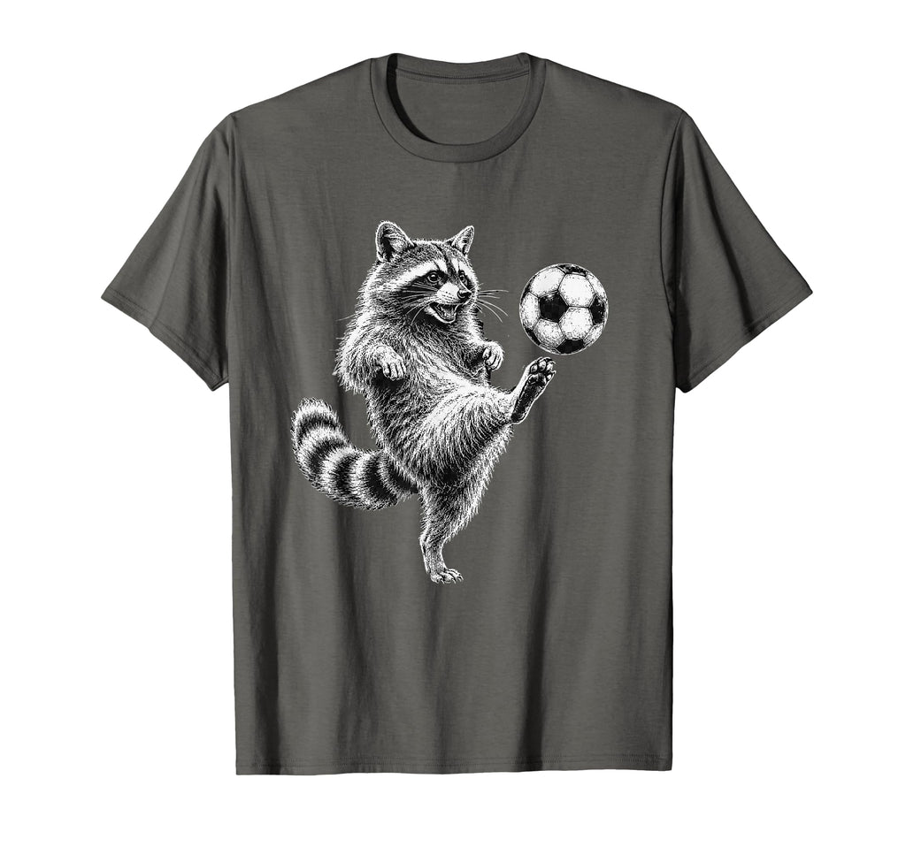 Funny Raccoon Kicking Soccer Ball Football T-Shirt - Unique Graphic Unisex