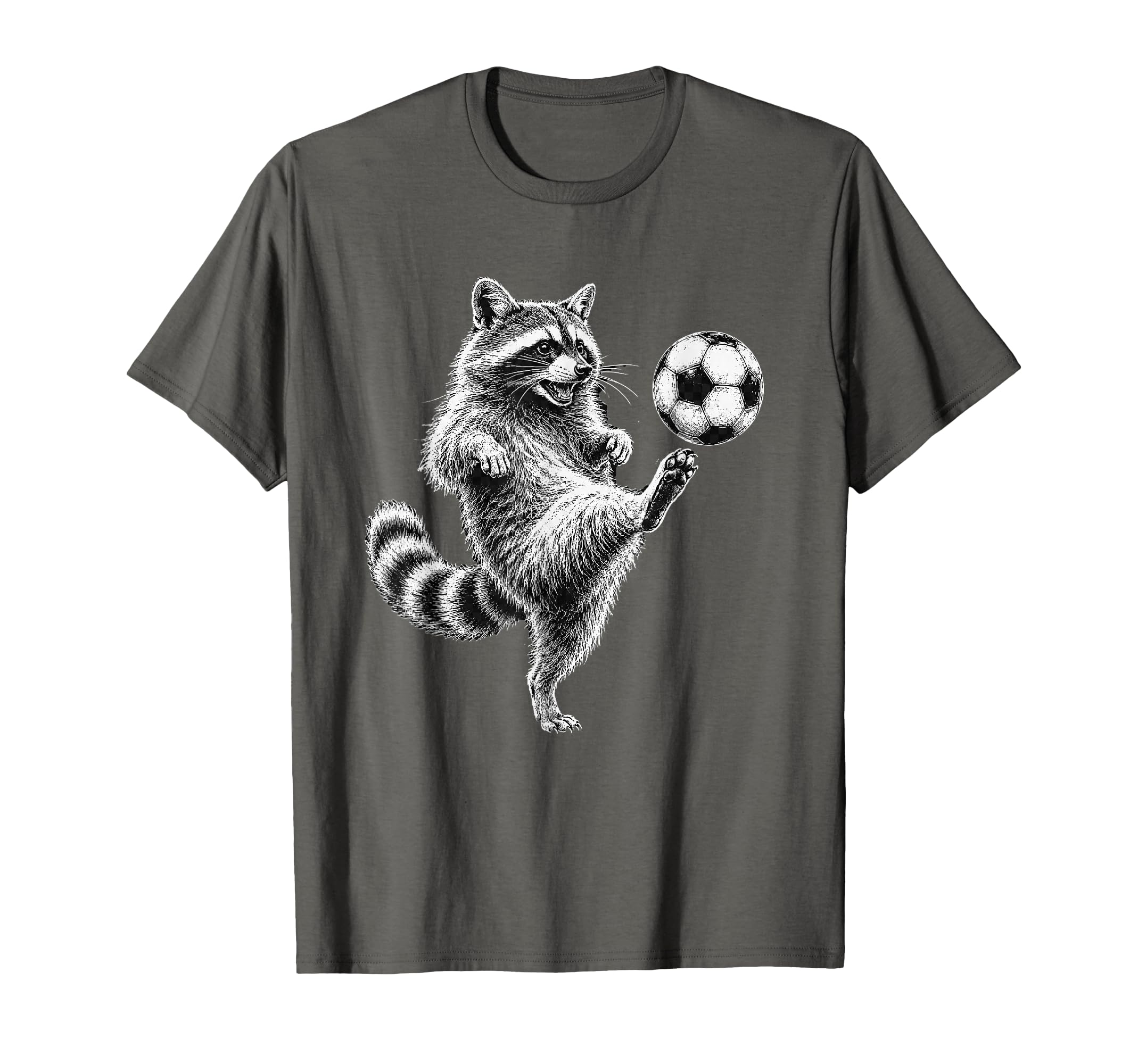Funny Raccoon Kicking Soccer Ball Football T-Shirt - Unique Graphic Unisex