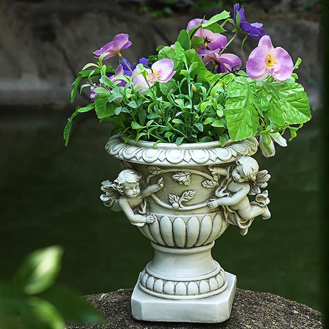 Cherub Angel Planters, Cherub Planter Flower Pots with Drain Hole for All House Plants, Patio Yard Decor, Polyresin, 8.46" H