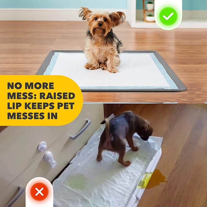 TidyFriend 2 Pack Dog Pee Pad Holder Tray Fits for 24” x 24” Wee Wee Pee Pads - Stable Grip, Raised Edges, Quick-Wipe Silicone Surface Dog Potty Tray Holder for Indoor Flooring Protection (Dark Grey)