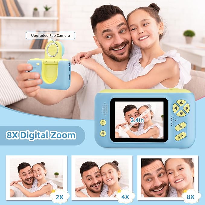 Camera for Kids, Toddler Volging Cameras Age 3-8 Christmas Birthday Gifts for Boys and Girls 3-12 Year Old Boys Digital Camcorder for Video Portable Kids Selfie Camera with 32GB SD Card Blue