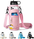 Water Bottle Holder with Strap for Hydroflask 32oz 40oz, Carrier Sling Bag with Phone Pocket Sleeve for Men Women Hiking Camping Travelling（Pink12/16oz）