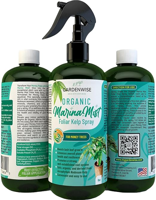 Organic Marina Mist Foliar Spray for Money Tree | Liquid Fertilizer | Micro Nutrients for Vital Health | Liquid Plant Food (8 OZ)