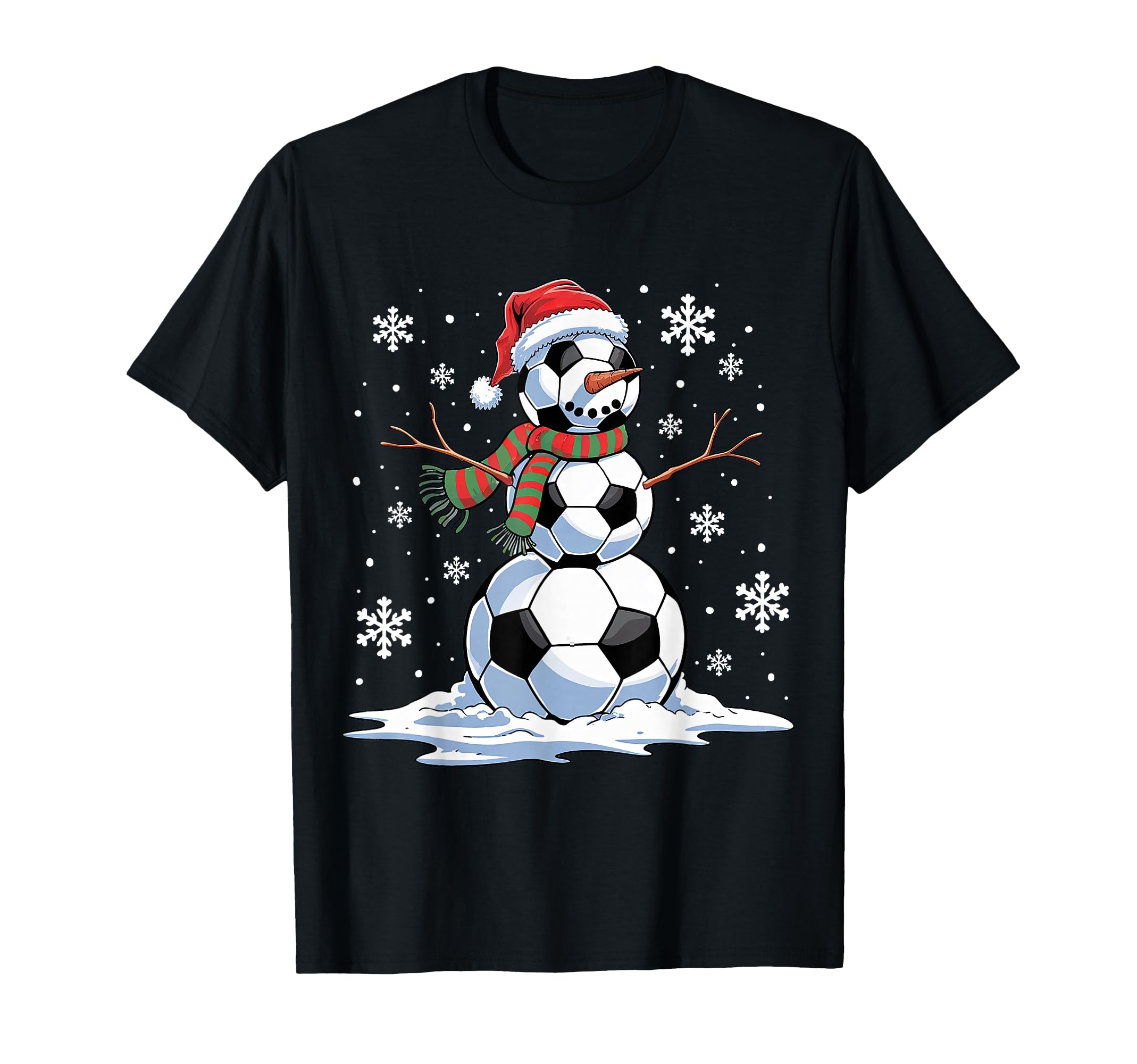 Soccer Snowman Soccer Player Santa T-Shirt - Fun Novelty Design for Adults